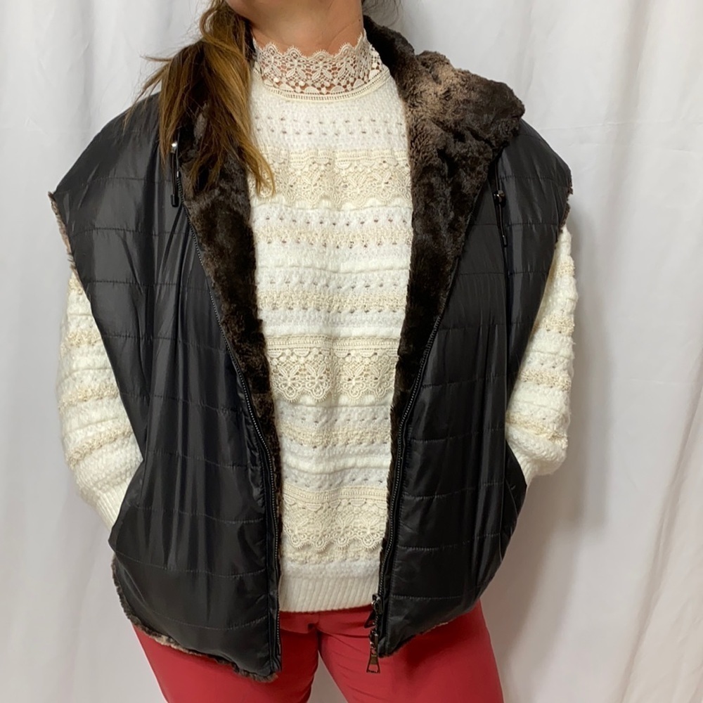 Worth super soft chocolate brown faux fur puffer vest size xl